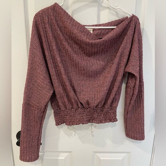 Peach Love California Tops - Peach Love California Sparkle Pink Mauve Ribbed Asymmetrical Top Women’s Size L